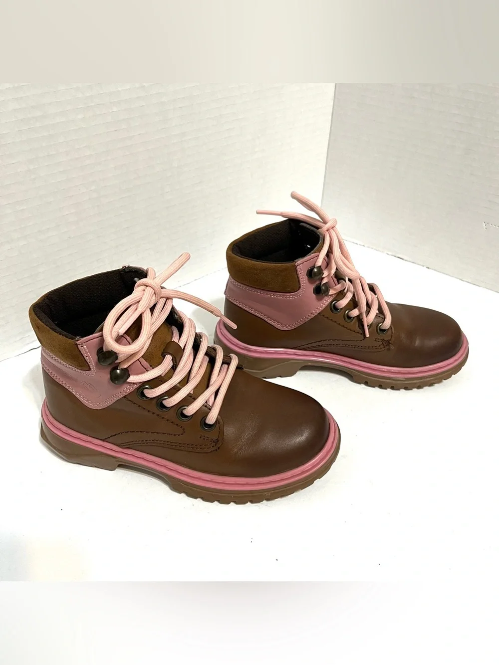 Andrea Girls Brown and Pink Lace-Up Outdoor Hiking Boots Toddler Size 11.5